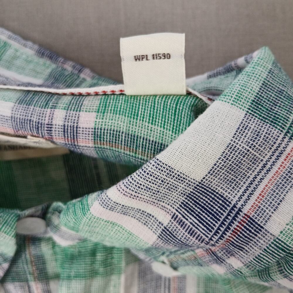 Weatherproof Vintage Washable Linen Shirt Mens XL green blue plaid short sleeve - Picture 8 of 14